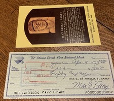 Max Carey SIGNED TWICE Front And Back Baseball Check 1973