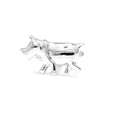 Rhino Rhinoceros Pair Cufflinks Wedding Fancy Gift Box & Polishing Cloth
