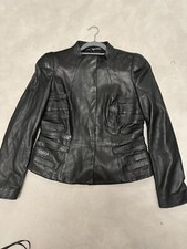 Gianfranco Ferre Sz 46 Black Military Collarless Zip Soft Leather Jacket Vtg