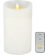 Aglary white Flameless Candle,Pillar real wax candle with Remote/Timer,7inch