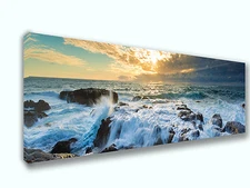 Rushing Water on the Coast Panoramic Picture Canvas Print Home Decor Wall Art