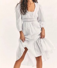 LOVESHACKFANCY Garrison Eyelet Ruffle Midi Dress White Size 4 US $495 NEW
