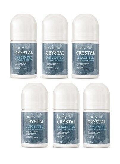 ^ 6 x Body Crystal Crystal Roll-On Deodorant Unscented 80mL 