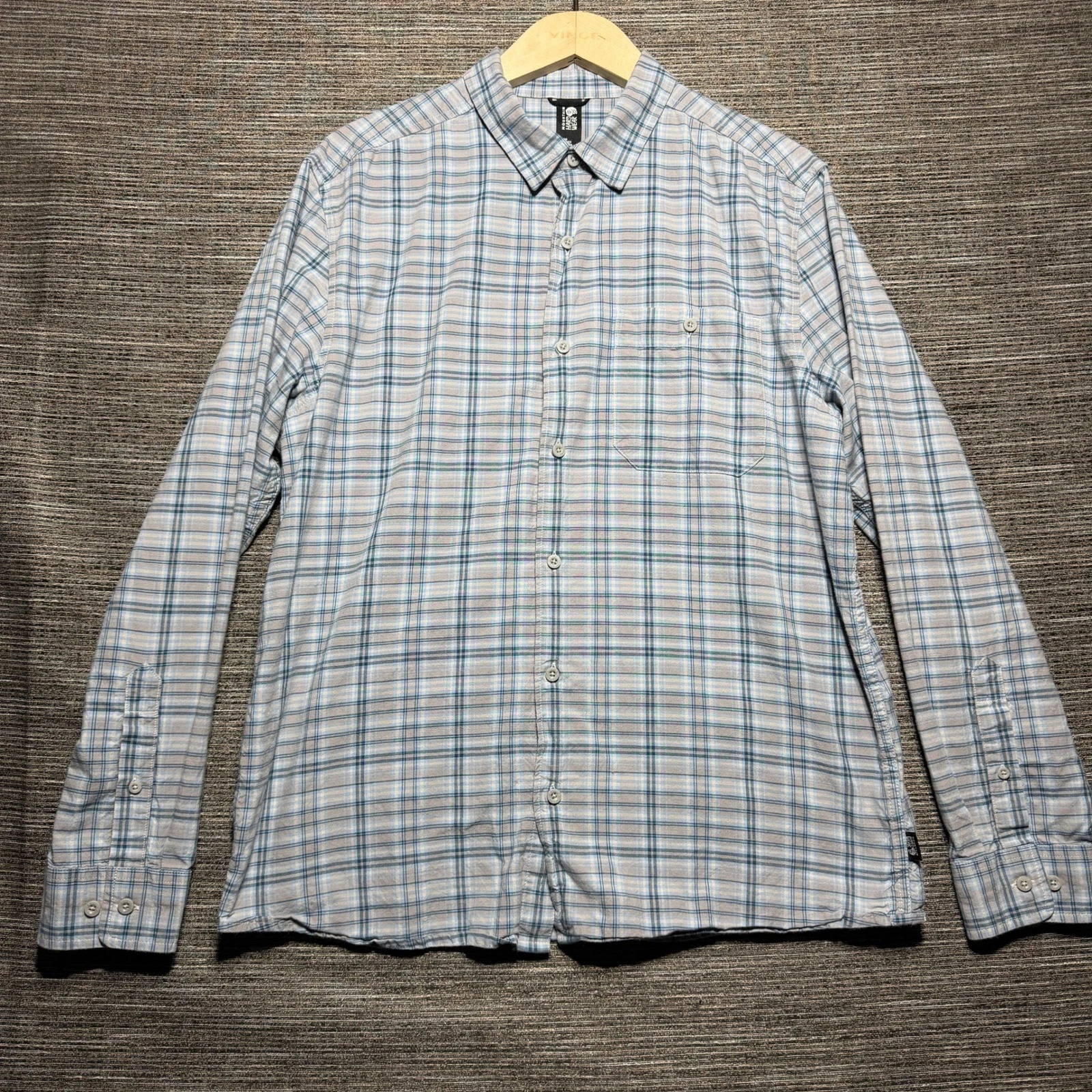 Mountain Hardwear Button Shirt Mens L Blue Plaid LS 1913591 Hiking Outdoor