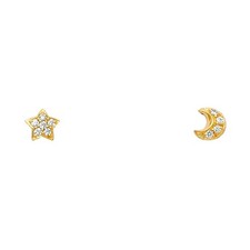 NEW 14K YELLOW GOLD STAR MOON STUD EARRINGS WITH SCREW BACK