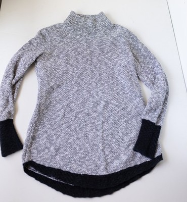 LL Bean Signature Cotton/Linen Ragg Black Slate Marled Knit Mock Neck Sweater