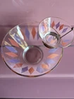 MCM Vintage Anchor Hocking With Holder, Chip and Dip Bowl Set RARE  Harlequin