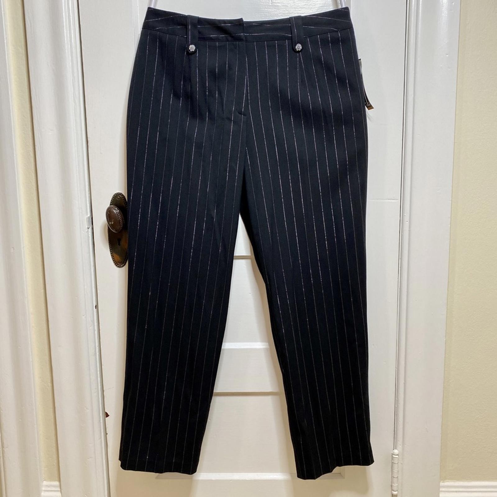 Briggs Stretch Black Pinstripe Trousers Womens 16W Academia Retro