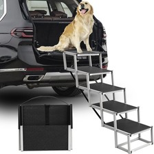 DeerGym Dog Stairs for Large Dogs, 5 Step Foldable Dog Ramp for Car, Non-Slip