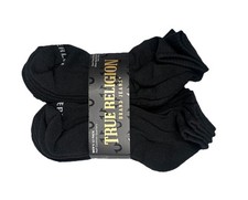 True Religion Men  s 12 Pack Half Cushion Quarters Socks Size 10-13 Color Black