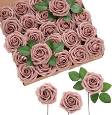 Ling's moment Artificial Flowers 25Pcs Dusty Rose Roses Decor w/Stems,3" DIY ...