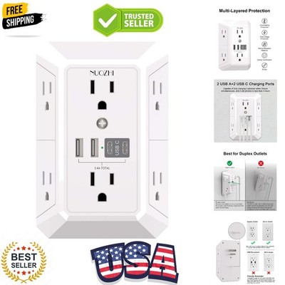 Outlet Extender Surge Protector - 6 Outlet Splitter with 4 USB Ports2 USB-C, ...