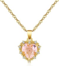 14K Gold Plated Birthstone Crystal Love Heart Pendant Necklace for Women