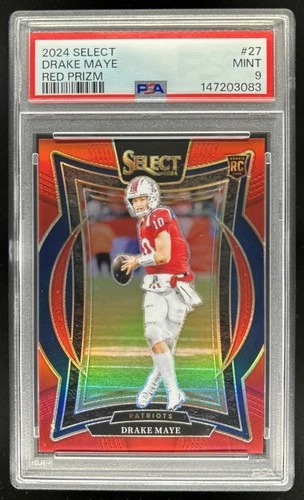 2024 Panini Select Drake Maye Concourse RC Red Prizm Rookie #/99 Patriots PSA 9