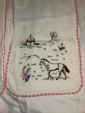 Vintage Hand Embroidered/cross StitcheTable Runners.  Horse, Barn, Country Scene