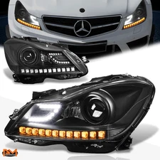 For 12-15 Mercedes C-Class Projector Headlight/Lamp W/3D LED DRL Black Housing