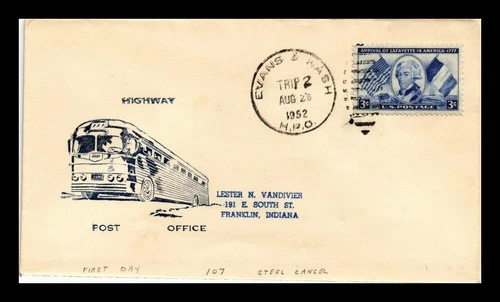 US COVER HIGHWAY POST OFFICE HPO EVANS & NASH FIRST DAY STEEL CANCEL