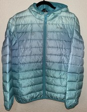 Eddie Bauer Outdoors Hooded Puffer Jacket Girl Kids Size XL Ombr  Aqua Blue