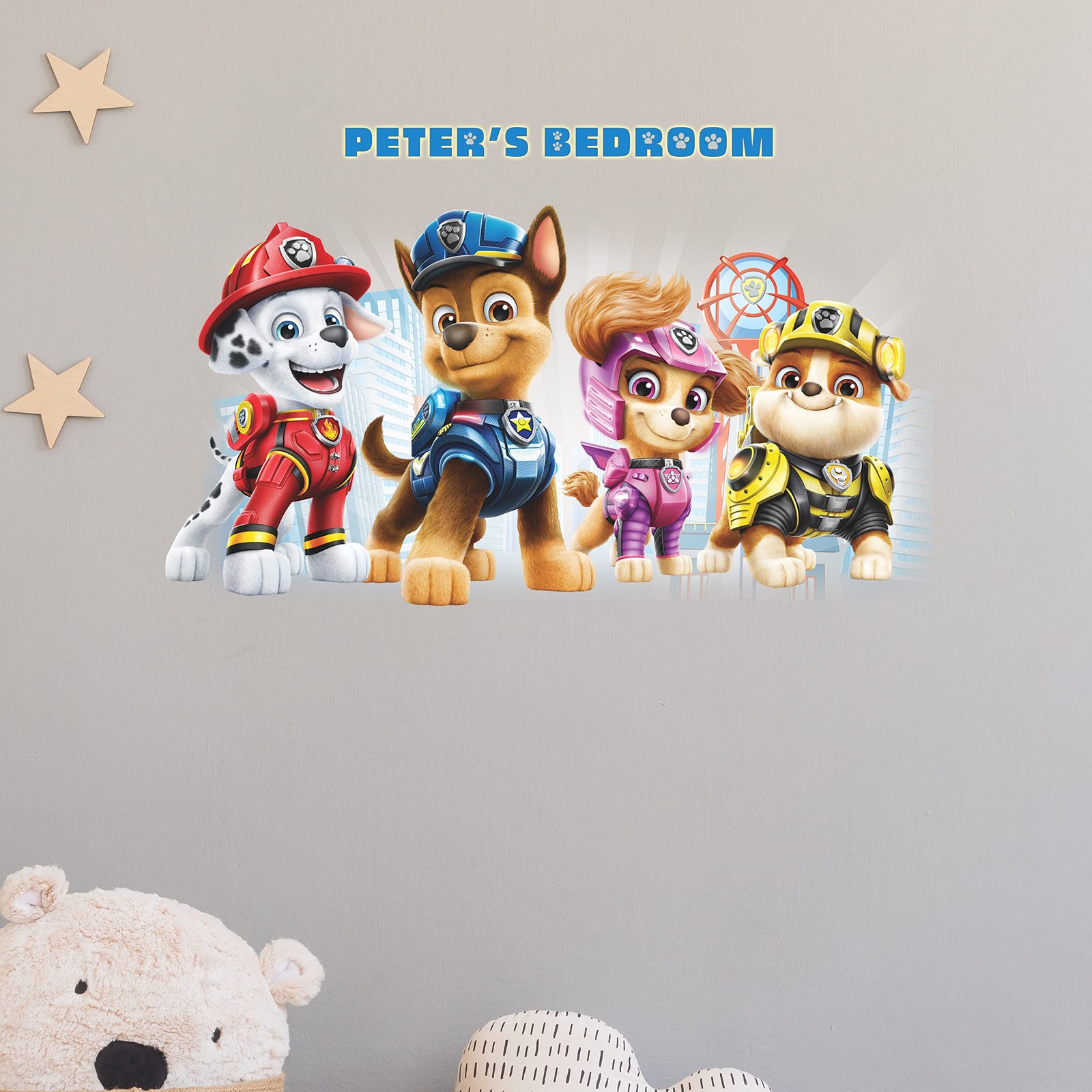 Sticker géant Pat Patrouille avec lettres alphabet bleu repositionnable pour chambre enfant