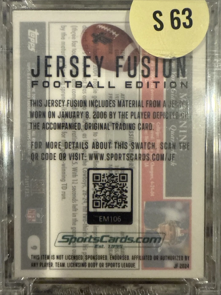 Camiseta Topps 2005 - Eli Manning Fusion Game Usada Jersey Tarjeta NY Giants #JF Foto 2 de 2