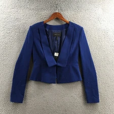 BCBGMAXAZRIA Blazer Womens Small Blue Depth Penn Peplum Open Front Long Sleeve