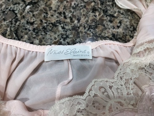 Miss Elaine Vtg Union Made USA Maxi Length Pink Nightgown Sz S W/Lace - Picture 6 of 7
