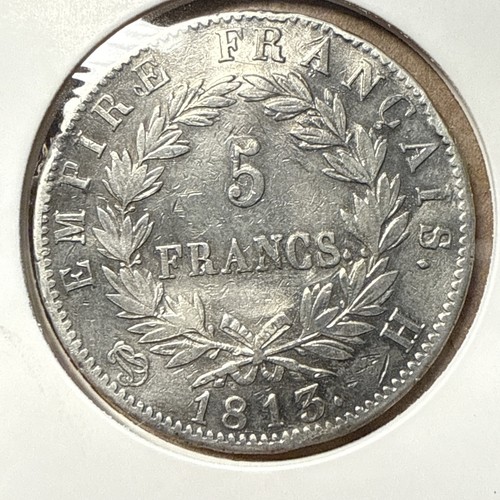 1813 France Napoleon 5 Francs Silver Coin - Picture 2 of 2