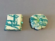 Antique / Vintage Pin Cushion Needle Book Deer Dogs Hunt Scene Print Pincushion