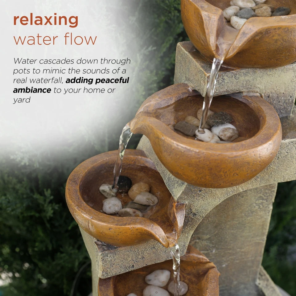 Fuente de agua para verter al aire libre marrón beige 16 pulgadas decoración relajante Foto 3 de 4