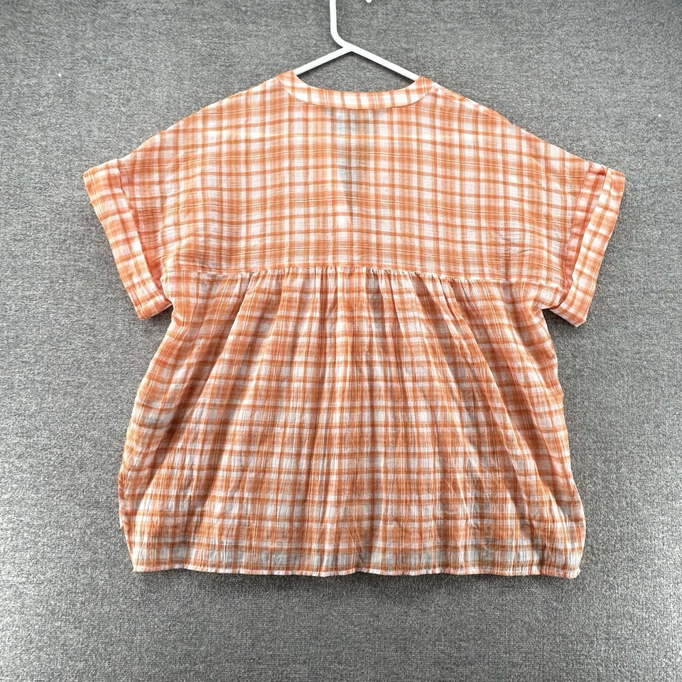 Tommy Hilfiger Blouse Women Size Small Orange Plaid Cap Sleeve NEW - Image 2 of 4