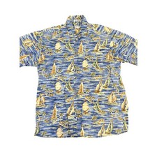 Pierre Cardin Men  s M Vintage Hawaiian Sailboat Print Shirt 100 Cotton
