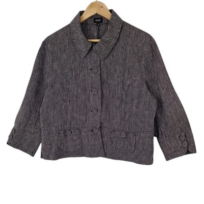 Hobbs Leinen Sakko UK 16 grau gestreift Kragen Knopfleiste Blazer Damen