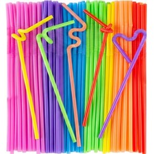 Hansgo 100Pcs Disposable Colorful Drinking Straws 13Inch Extra Long Flexible