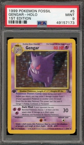Pokemon Gengar Fossil 1st Edition Holo Rare #5 PSA 9 Mint