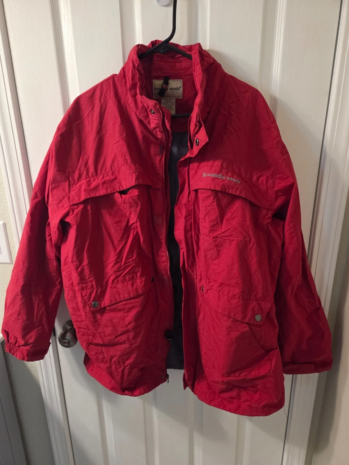 Scandia Woods Jacket Men's Size Large Red Utility Full Zip Snap Pockets #S208