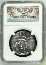 ?2014 PLATINUM $100 AMERICAN EAGLE 1oz NGC MS 70 EARLY RELEASE Special Label? 1949.98 per troy oz