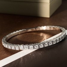 3mm Round Moissanite Women Tennis Bangle Bracelet 925 Sterling Silver Chain GRA