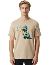 Happy-Dinosaur Mens Graphic Tee, 100% Cotton, Casual Summer Wear