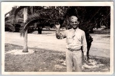 Vtg Color Snapshot Young Man In Uniform Waving 1960s