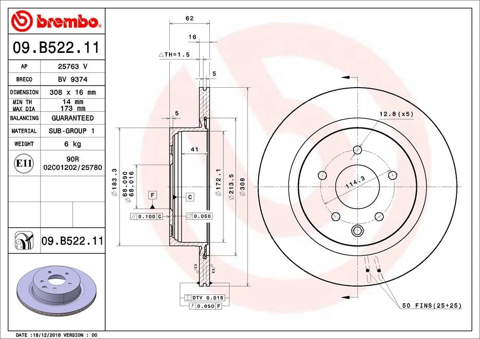 2x BRAKE DISC 09.B522.11 FOR INFINITI VQ37VHR 3.7L V9X 3.0L VQ35HR/VQ35DE 3.5L - Image 2 of 4