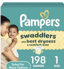 Pampers Swaddlers Diapers Size 1 8-14 lbs 198 Count Absorbent Keeps Baby Dry