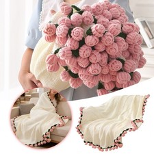 Finished Crochet Flower Bouquet Blanket Valentine Gifts, Knitted Rose Flower