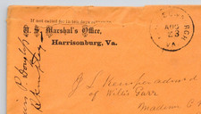 1866 U.S. Marshall's Office Harrisonburg VA Postal Cover