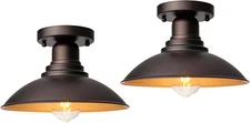 GOLDHILL Bronze Outdoor Semi Flush Mount Ceiling Light 2 Pack with Gold, Farmhou