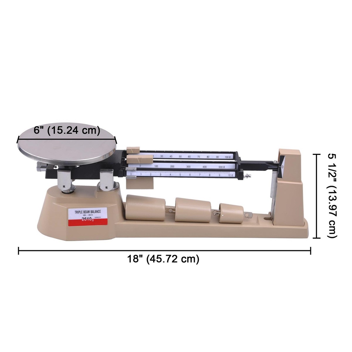 Triple Beam Mechanical Balance Scale Weight Set 2610g 0.1g Lab
