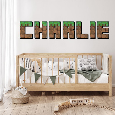 Individueller Pixelname Wandtattoo Gamer Block Stil Kind Schlafzimmer Aufkleber 3D Zimmer Dekor