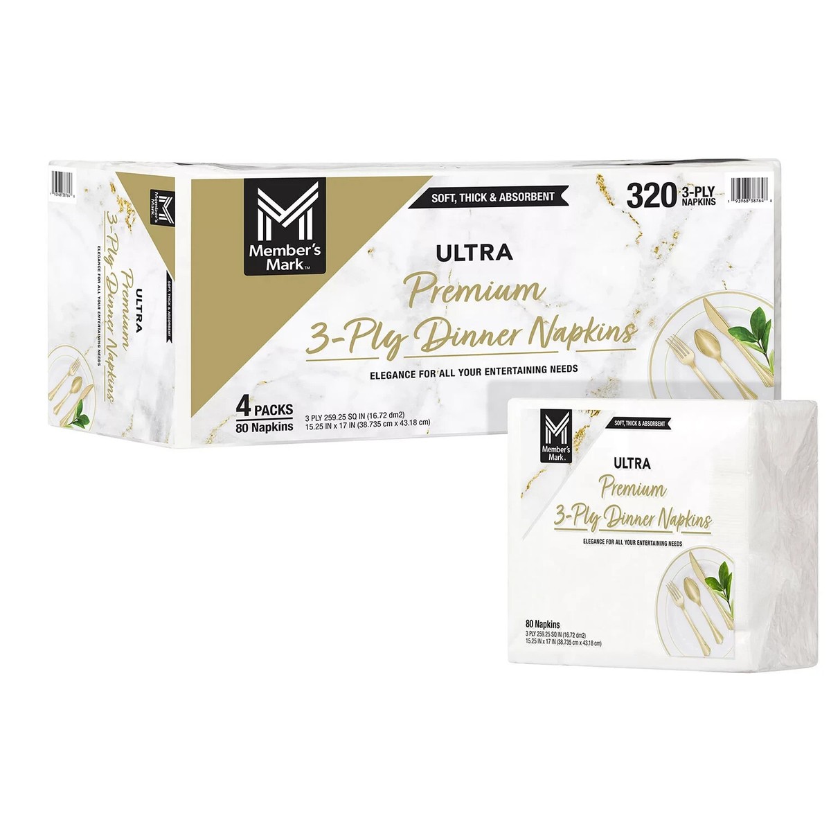Member's Mark Premium White 3-Ply Dinner Napkins, 15