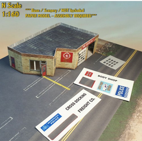 N Scale Building - Multi Purpose Building Police or Fire Station Etc (Paper Kit) - Picture 9 of 12