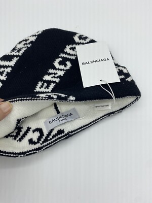 Balenciaga Logo Beanie Cap Hat Head Warmer in Black NWT | eBay