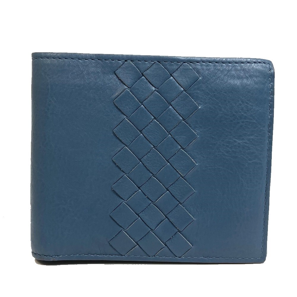 BOTTEGA VENETA Intrecciato Folded wallet Leather Blue | eBay